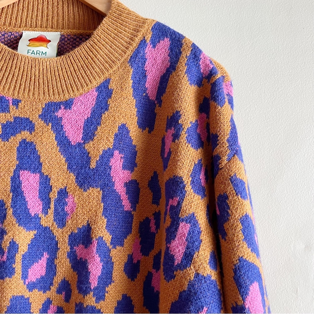 *SOLD* Farm Rio Leopard Pop Caramel Sweater Balloon Sleeves Wool Blend, Medium - Picture 5 of 15
